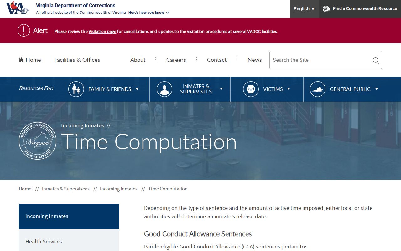 Suffolk projected release date and VADOC time computation rules